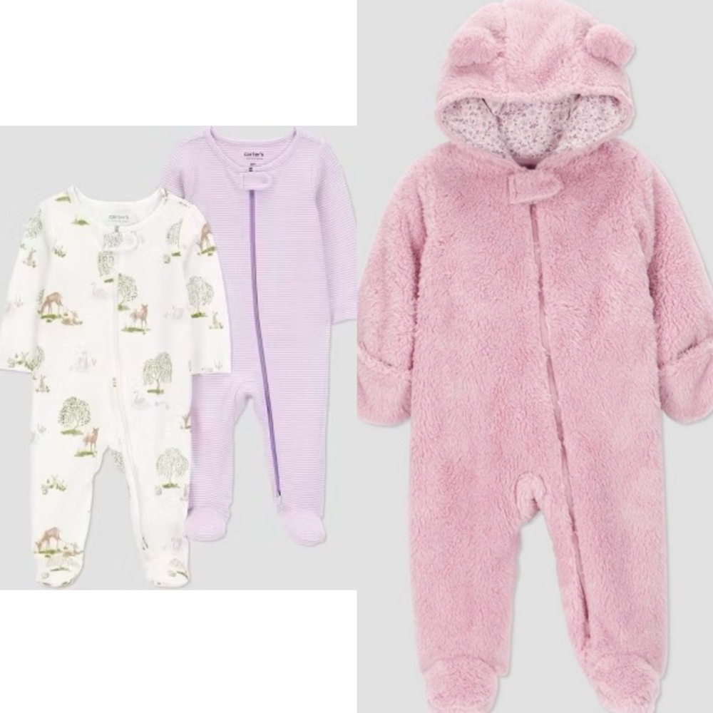New-like/NWOT Carter’s Pink Fuzzy Bear Onesie and Baby Playsuit Set